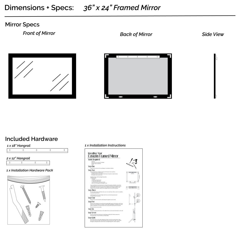 Woodford Framed Wall Mirror, Black, 36" X 24"