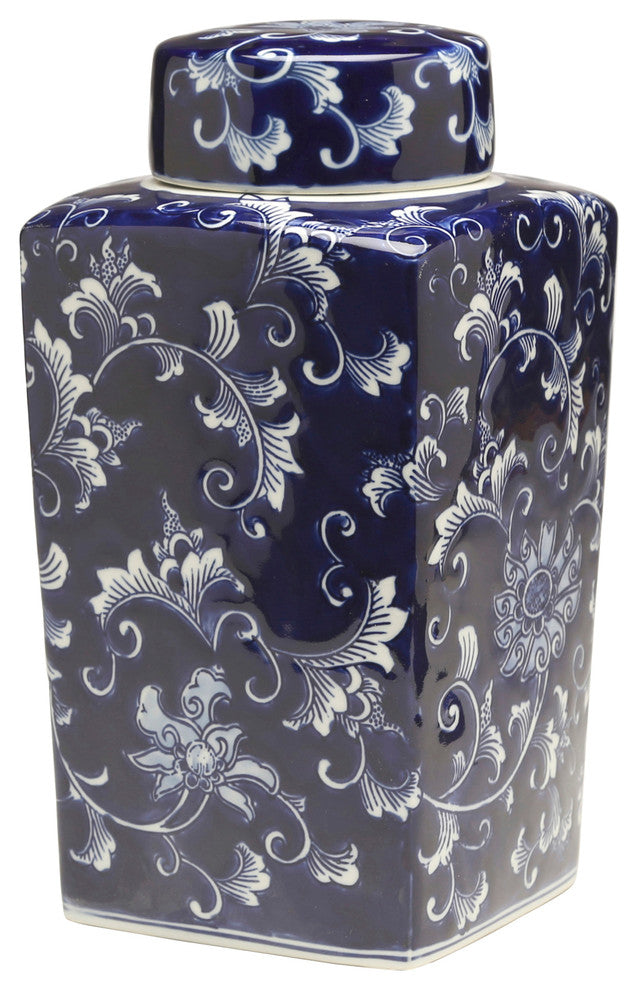 12" Square Blue & White Jar