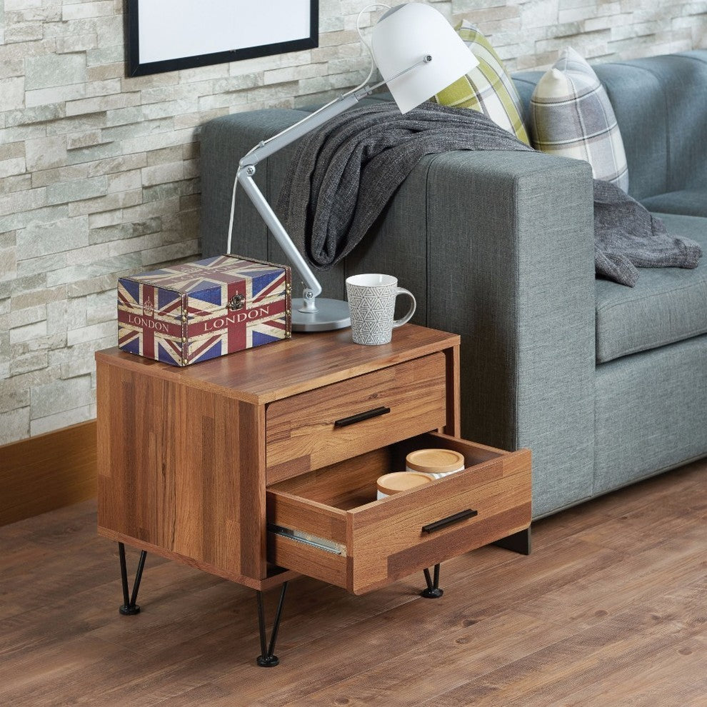 Benzara BM154627 Contemporary 2 Drawers Wood Nightstand, Brown