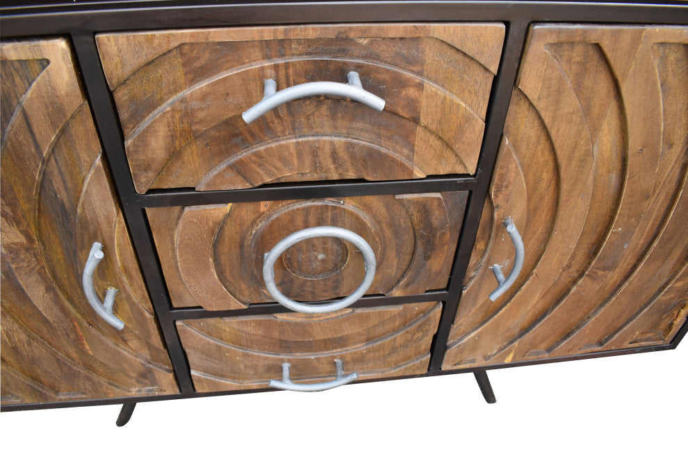 Toltec Mango Wood and Metal Buffet With 3 Drawers and 2 Doors