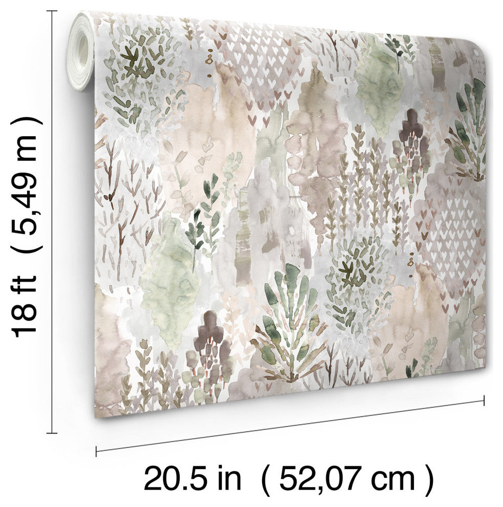 Taupe Watercolor Tree Mosaic Peel & Stick Wallpaper