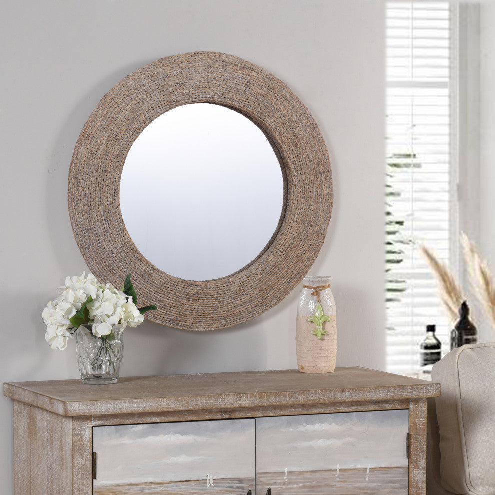Harper Whitewashed Round Wall Mirror With Rope Detail