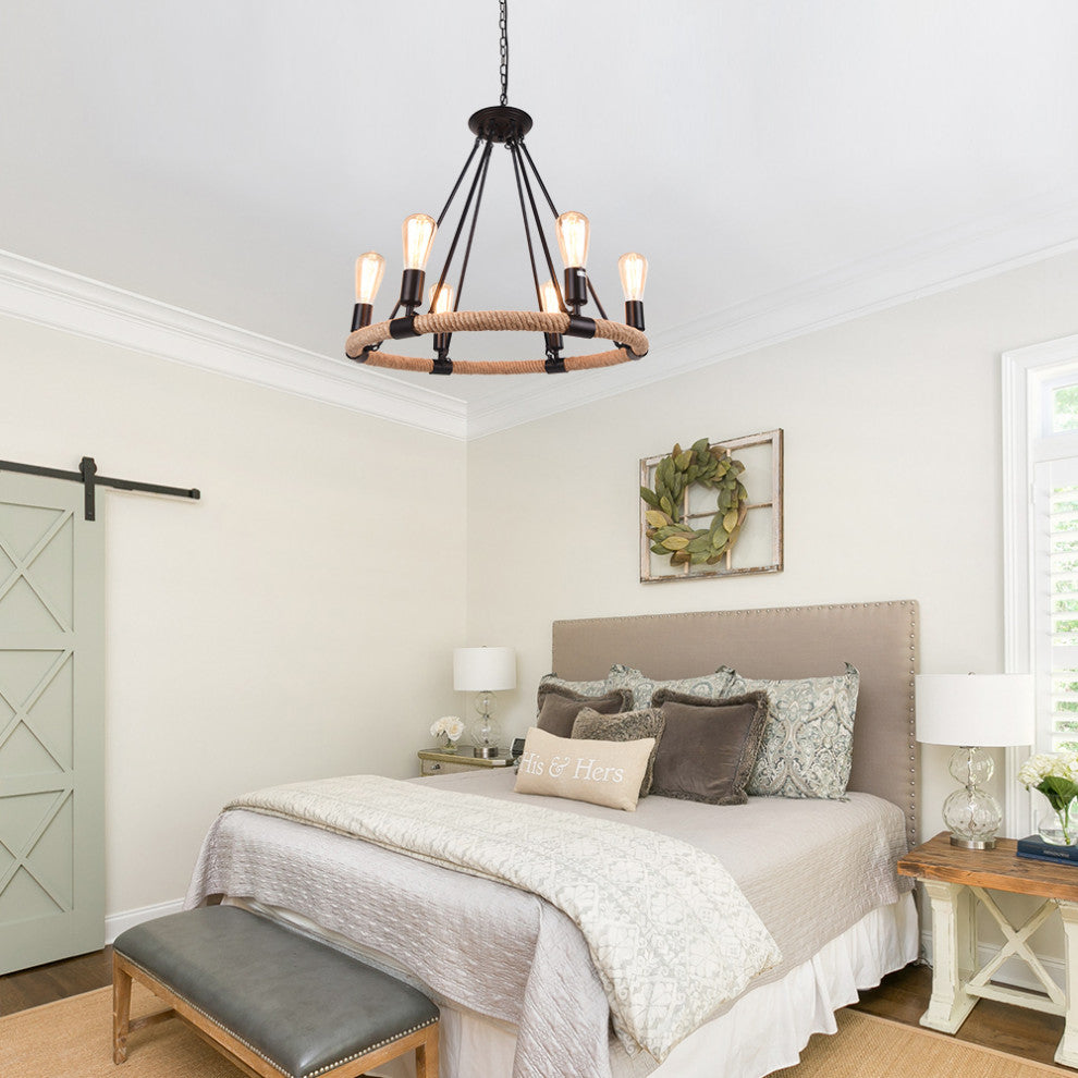Modern Farmhouse Wagon Wheel Light Fixture, 6 Light