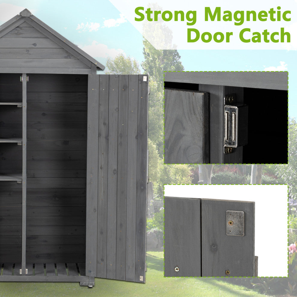 Outdoor Storage Shed with 3 Removable Shelves and Waterproof Roof, Gray