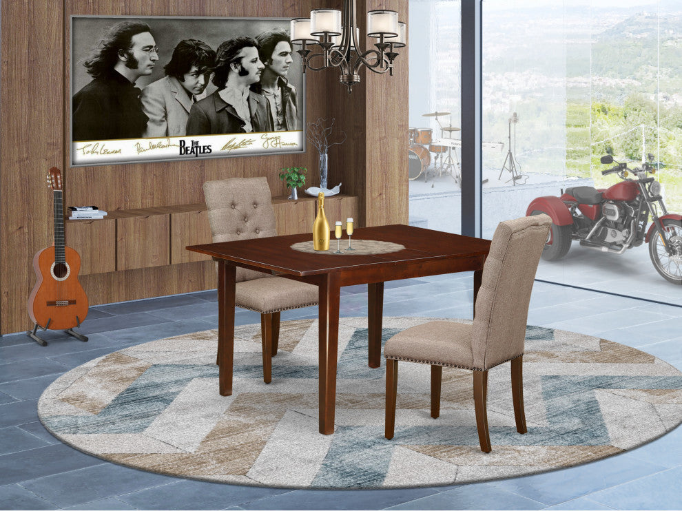 3-Pc Dining Set, Table, Butterfly Leaf, 2 Parson Chairs, Dark Khaki