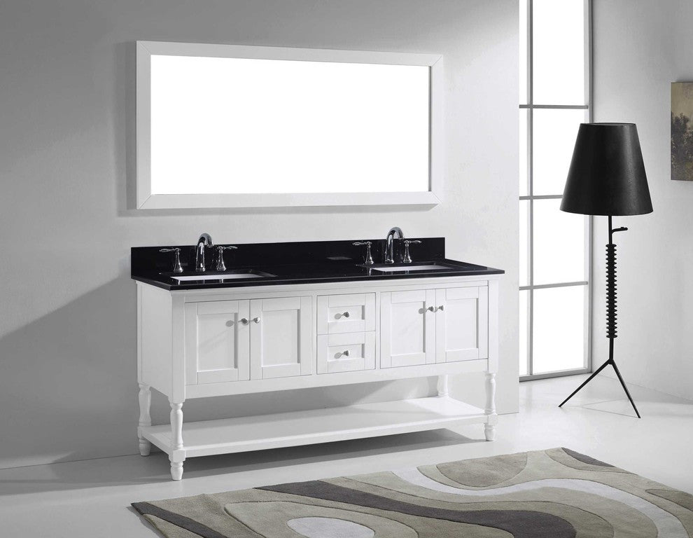 72" Double Bathroom Vanity, White, Square Sink, No Faucet