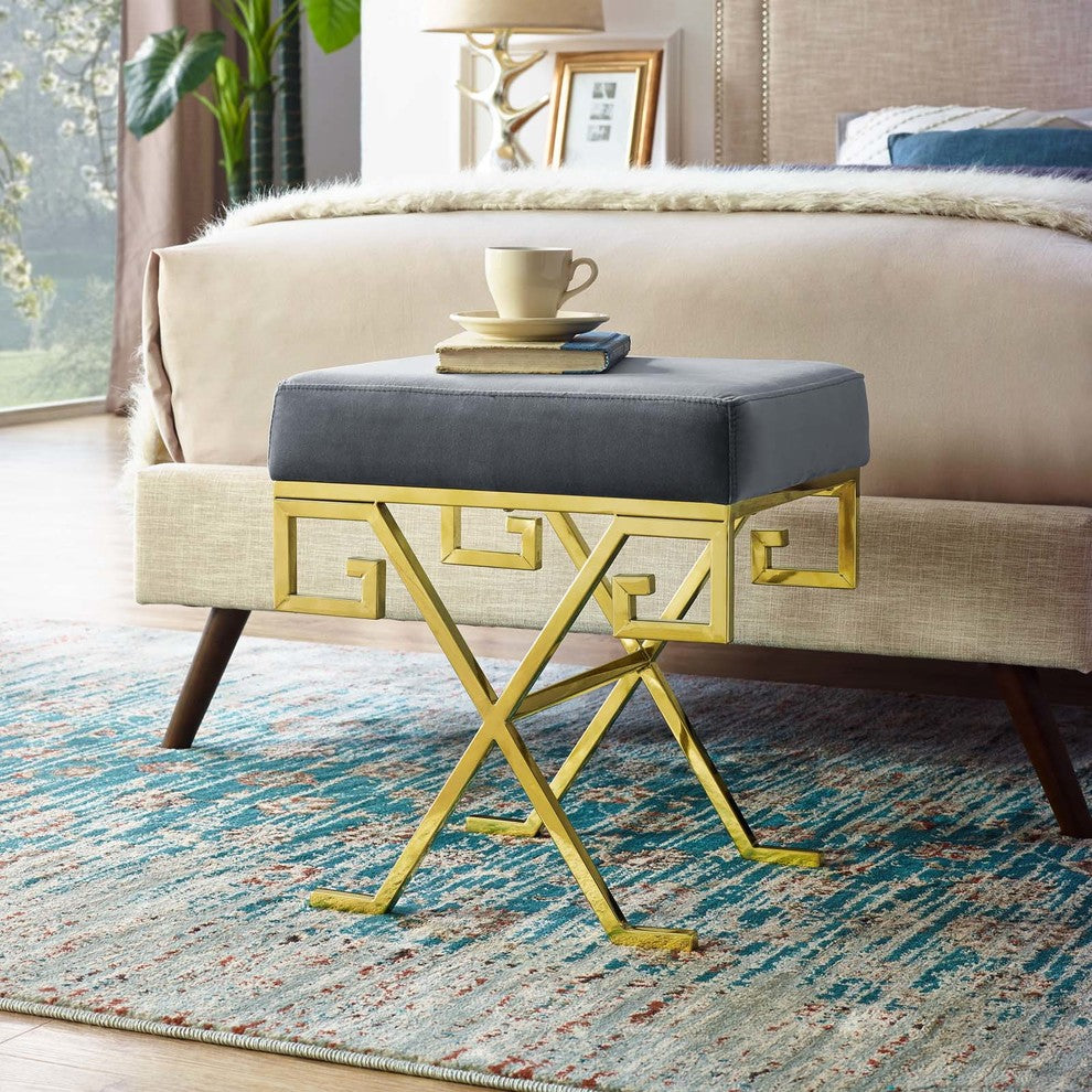 Twist Velvet Bench Gold Gray
