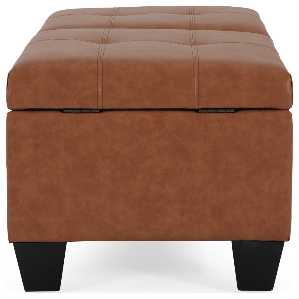 Murray Double Opening Leather Storage Ottoman, Light Brown