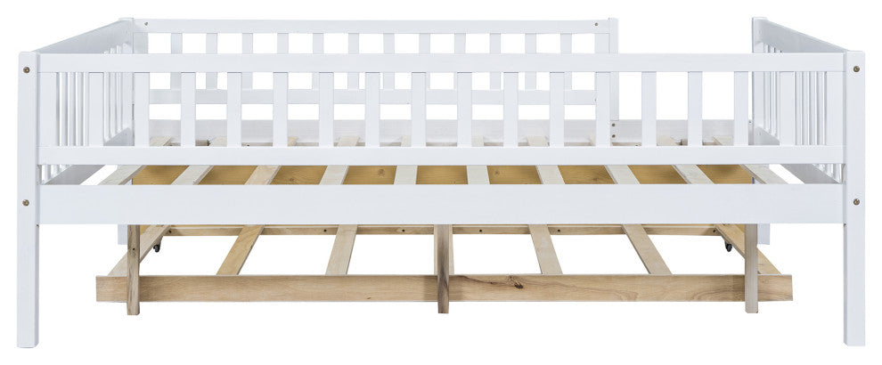 Gewnee Wood Full Size Daybed with Trundle and Fence in White