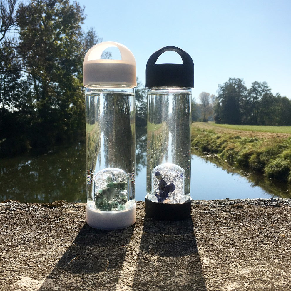 Water Bottle, VitaJuwel ViA Gemwater Bottle, Black Loop Caps, Focus