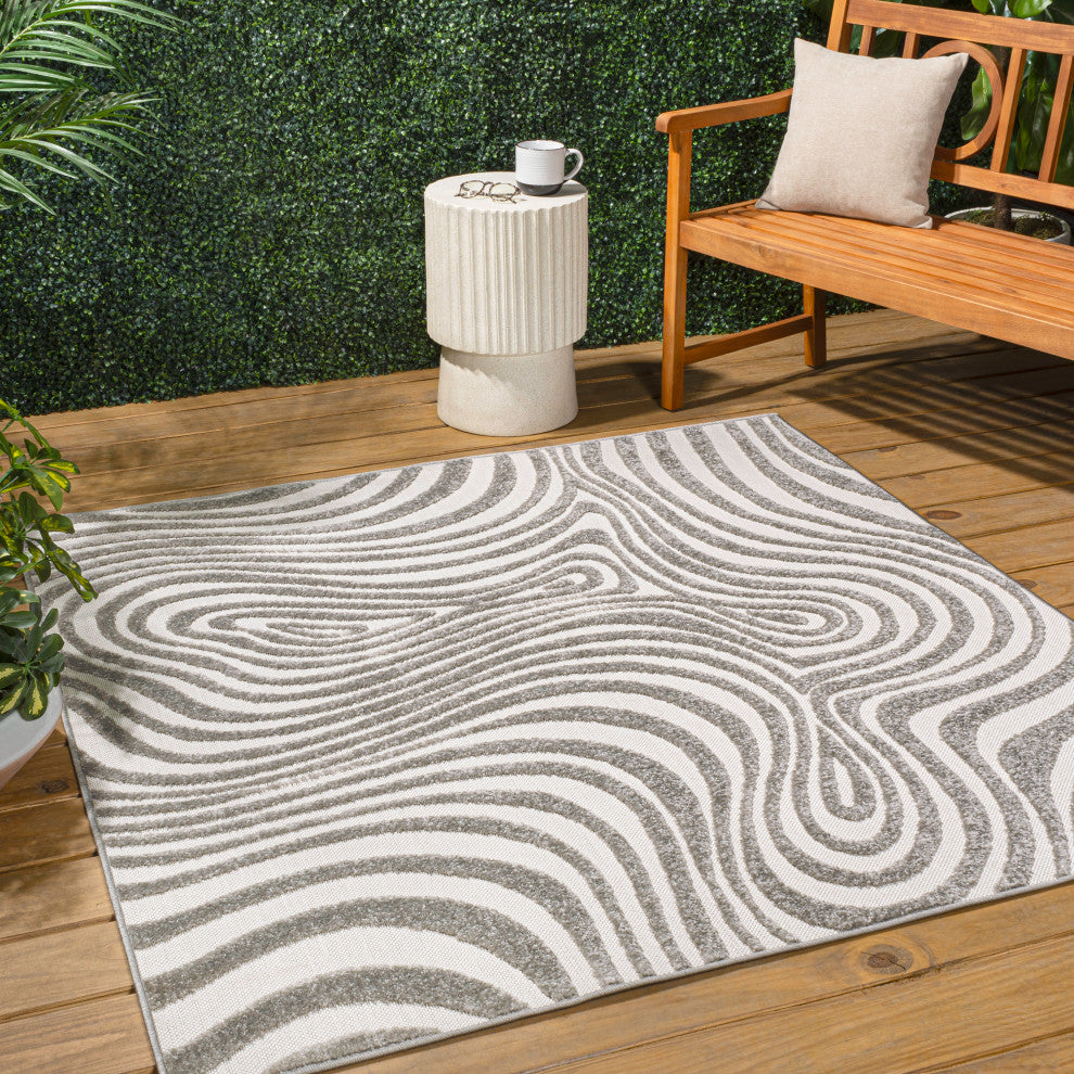 Maribo High-Low Abstract Groovy Striped Indoor/Outdoor Area Rug