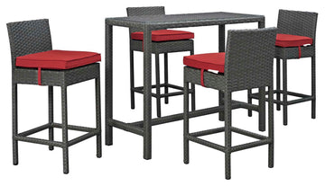 Sojourn 5 Piece Outdoor Patio Sunbrella Pub Set, Canvas Red