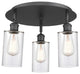 Clymer-3 Light 16" Flush Mount-Matte Black, Clear Glass Shade