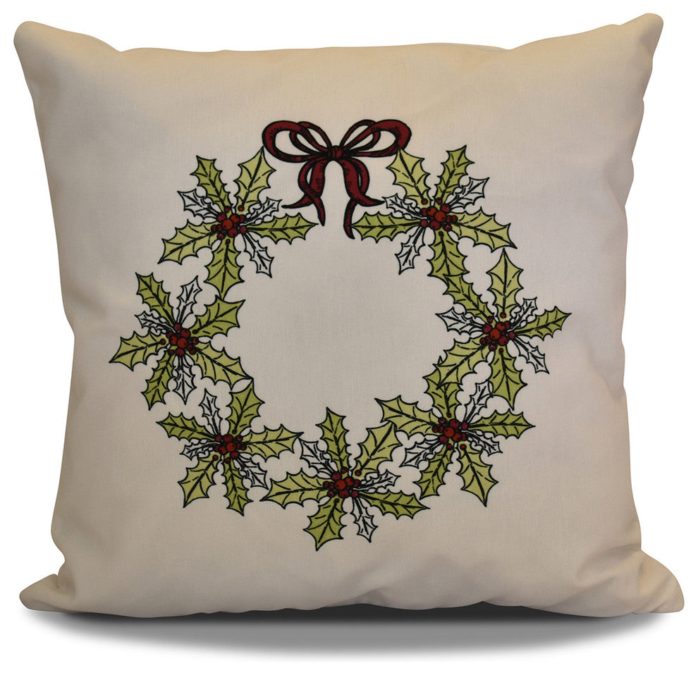Decorative Holiday Pillow Floral Print, Green, 26"x26"