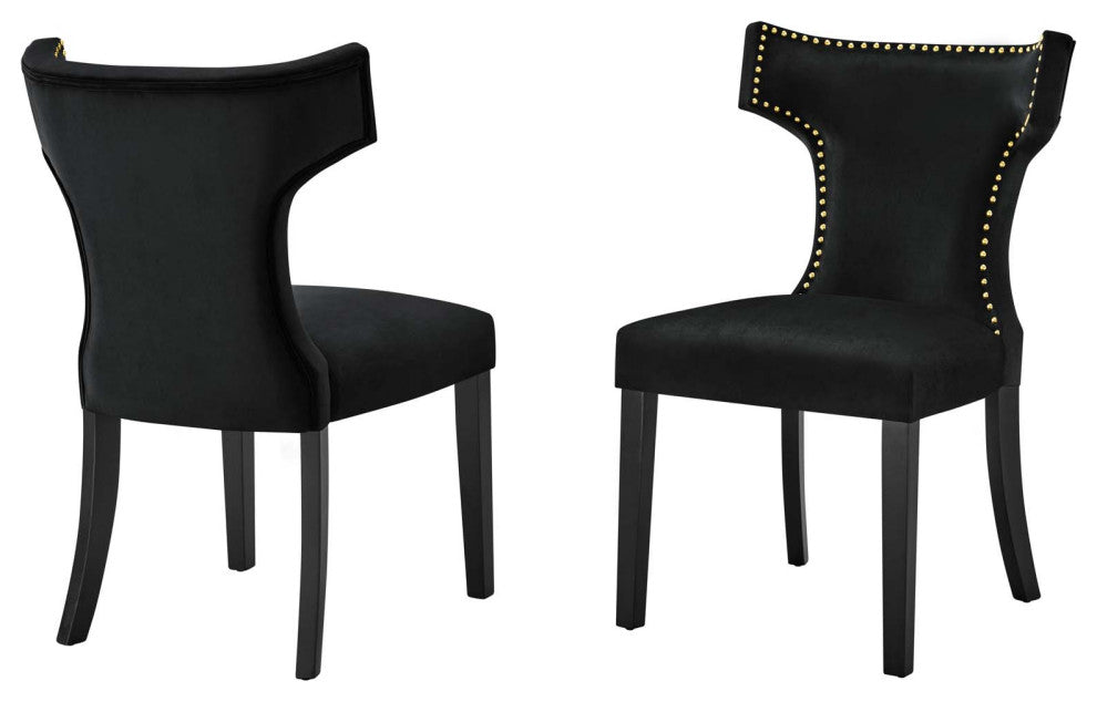 Dining Chair, Nailhead, Set of 2, Black, Velvet, Modern, Bistro Hospitality