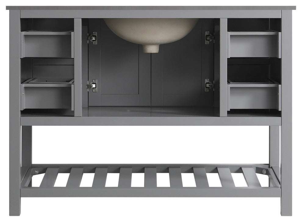 Monaco Bathroom Vanity Base Cabinet Without Top, Gray, 48", Single Sink