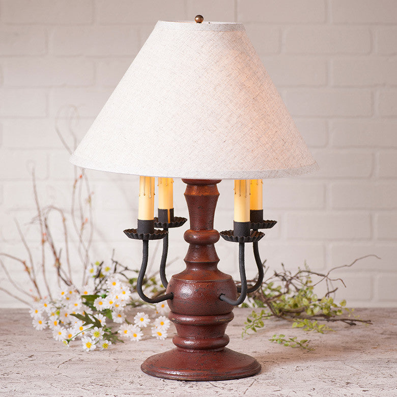 Handcrafted Wood Table Lamp Cedar Creek With Linen Shade, Red
