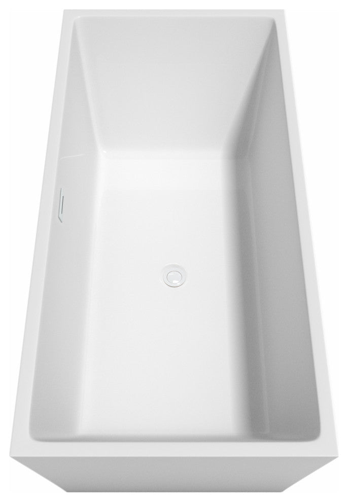 Sara 67" Freestanding White Bathtub, Shiny White Drain and Overflow Trim