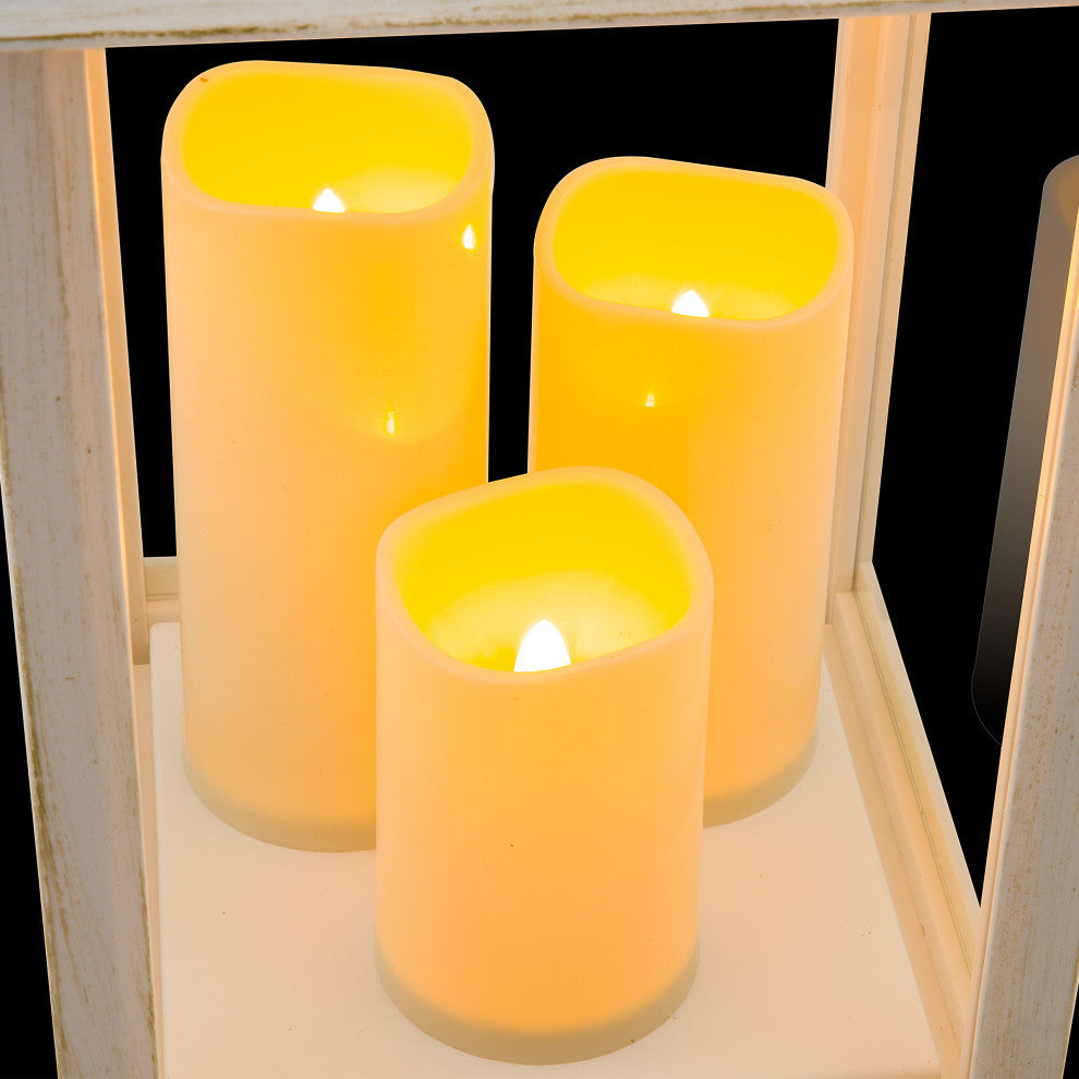 White Candlelit Lantern with Warm White LED Lights