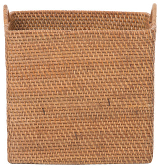 Loma Rectangular Tall Decorative Rattan Storage Basket with Ear Handles, Small, Honey Brown