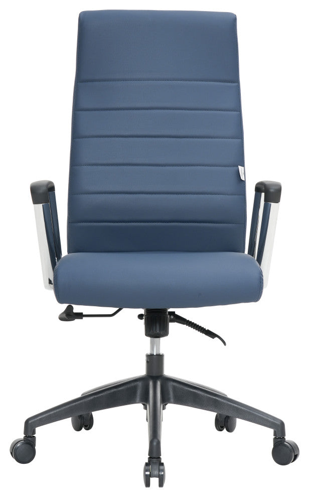 LeisureMod Hilton Modern High Back Leather Conference Office Chair, Navy Blue
