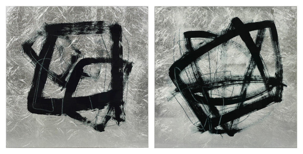 Tessellation Abstract Wall Art Print Tempered Glass With Silver Leaf Set of 2