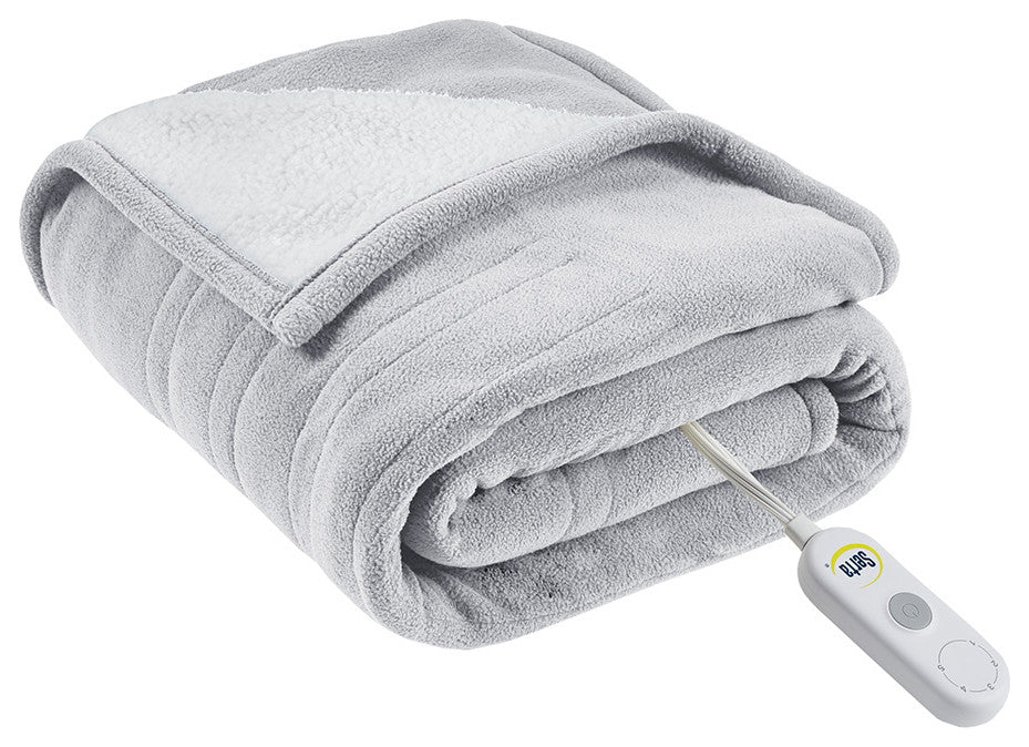 Serta Fleece to Sherpa Heated 50x60" Fleece Sherpa Electric Throw, L Grey