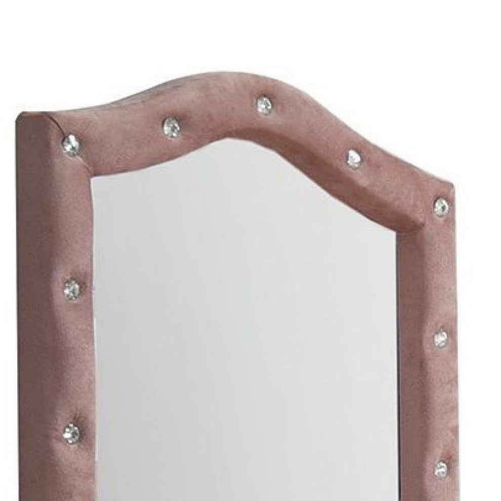 Benzara BM275086 Contemporary Upholstered Mirror, Tufting, Arched Top, Pink