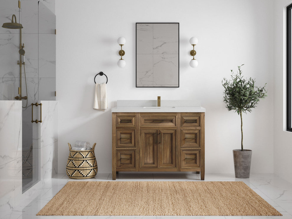 Santa Monica 48 Single Sink Bath Vanity in Graywashed Teak 2" Carrara Quartz