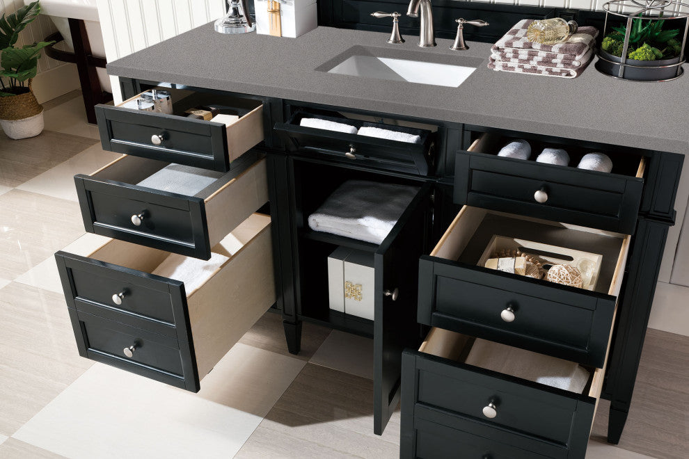 Brittany 60" Single Vanity, Black Onyx, Grey Expo Quartz