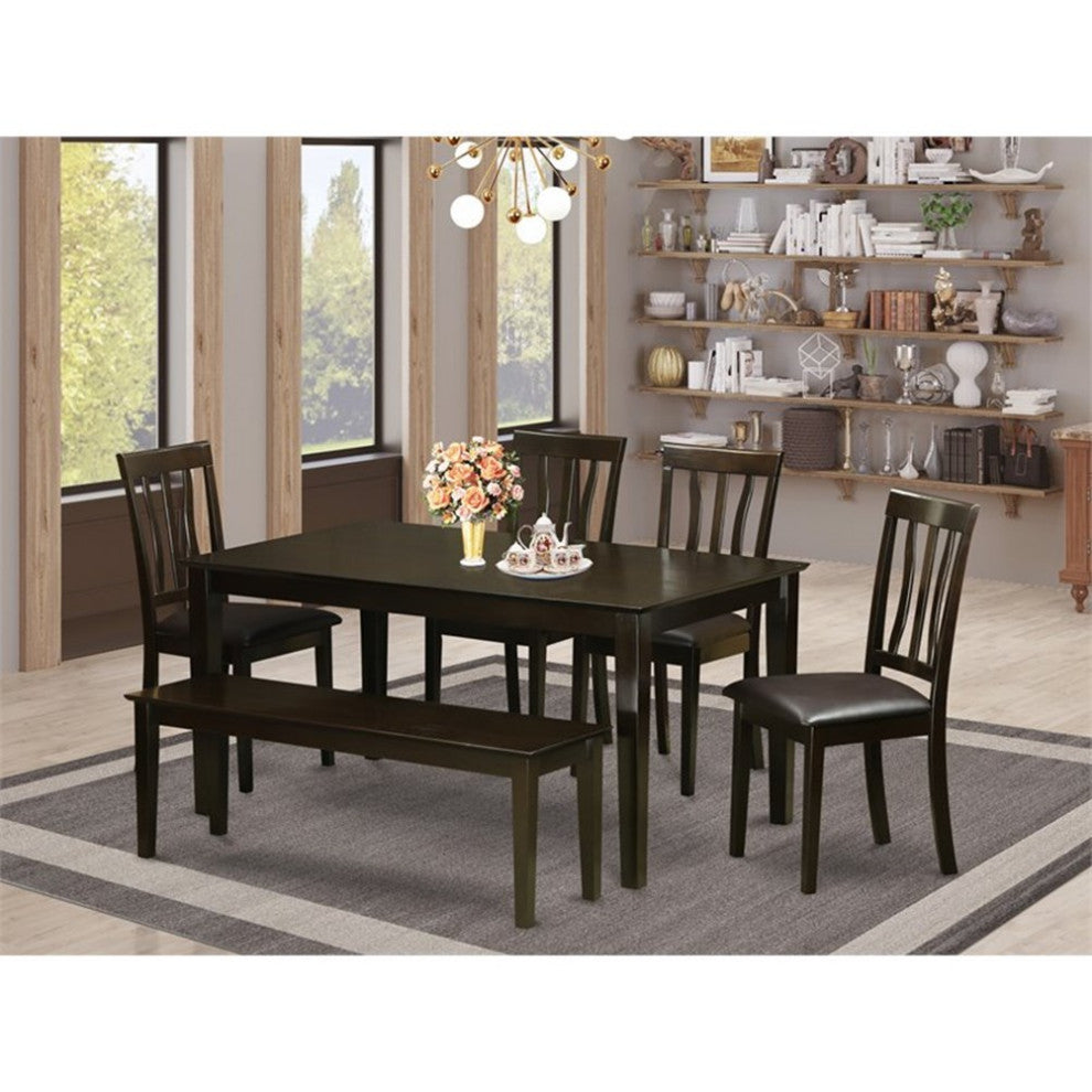 6 Piece Dining Room Table With Bench Set- Dining Table With 4 Chairs And A Bench