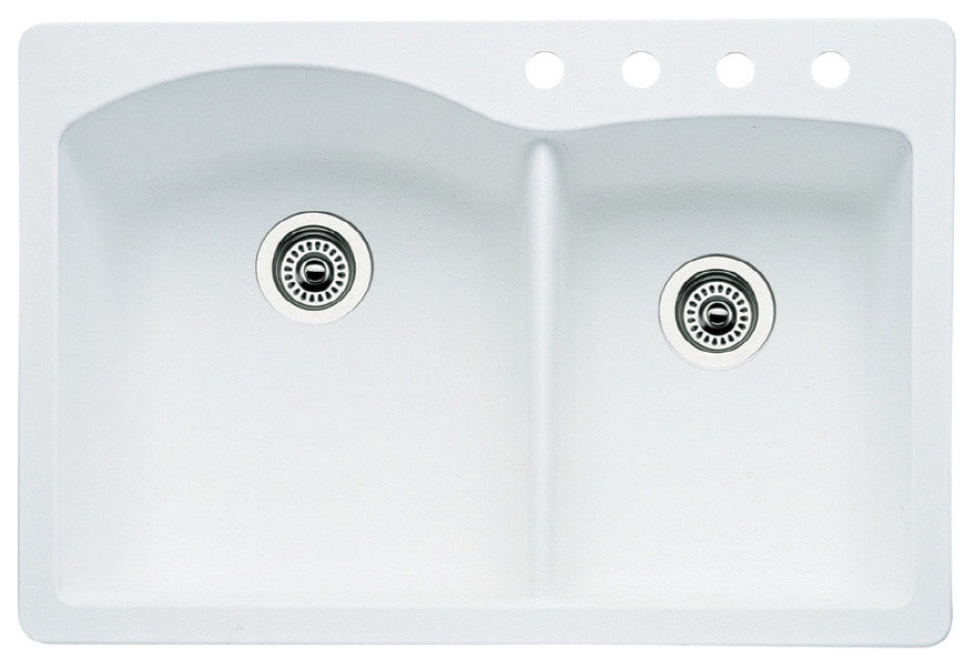 Blanco 440216-4 Diamond 33"x22" Granite Double Bowl Kitchen Sink, White