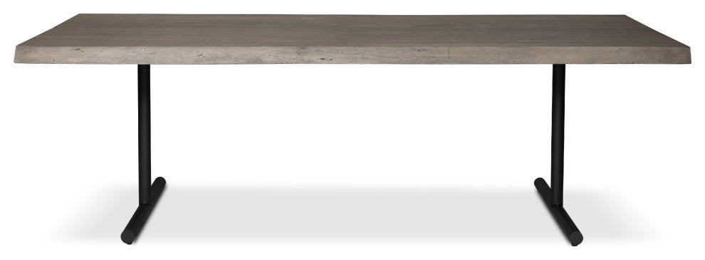 Brooks Dining Table, T Base, 40"x79", Sandblasted Gray Top, Black Base