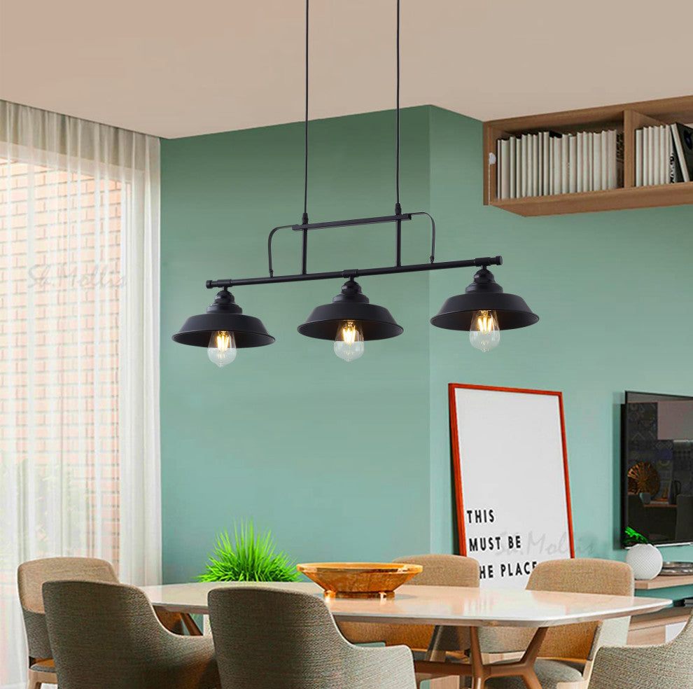 Industrial Black 3-Light Bell Shape Ceiling Pendant Lighting