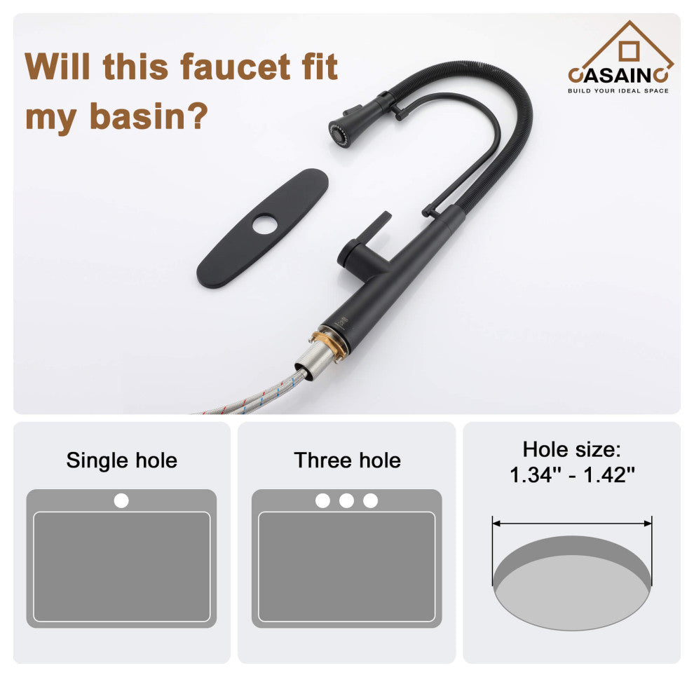 Kitchen Faucet Standard Single-Handle Spring Neck Dual-Function Spray Head, Matte Black