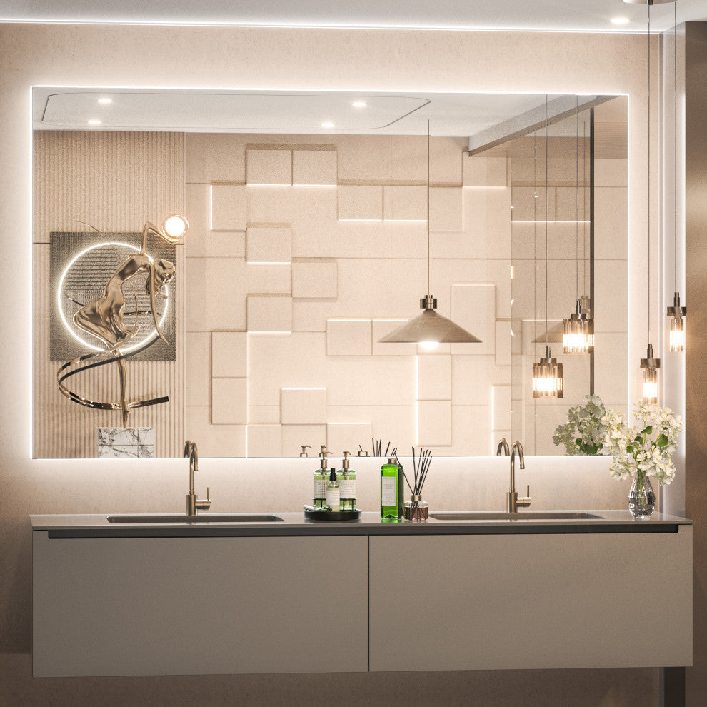 Backlit LED Mirror for Bathroom, Anti-Fog Dimmable, Silver, 24x40