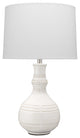 Droplet Table Lamp, White Ceramic With Cone Shade, White Linen