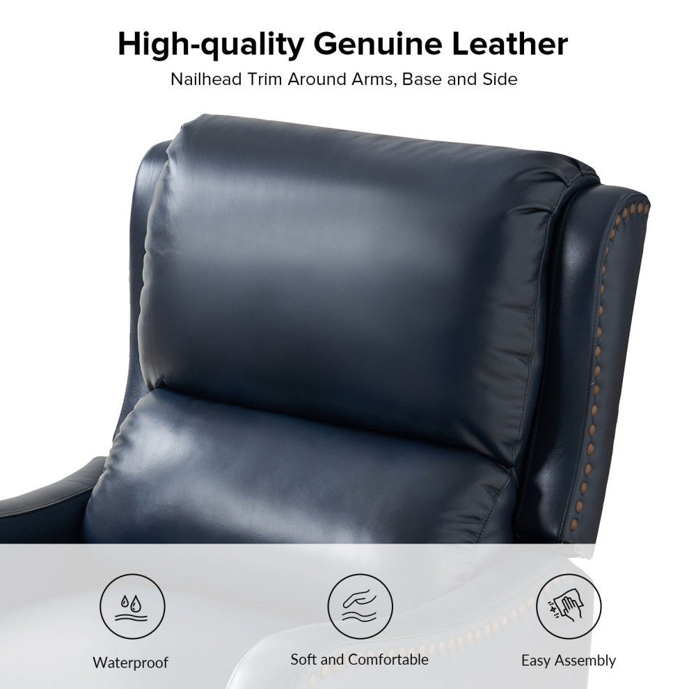 Genuine Leather  Push back Recliner With Wingback, Navy