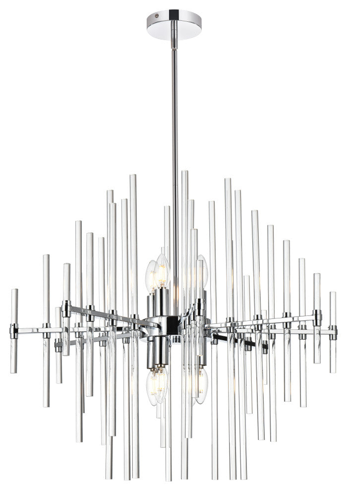 Samuel 27" Crystal Rod Pendant, Chrome
