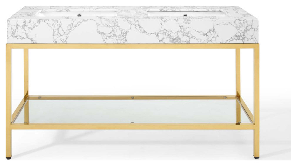 Kingsley 60" Gold Stainless Steel Bathroom Vanity Gold White