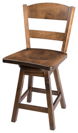 Rustic Swivel Bar Stool, Maple Wood With Back, Cappuccino, Bar Height, 30"