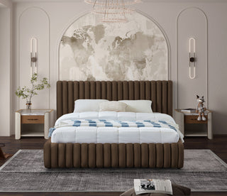 Nico Black Velvet Upholstered Bed, Brown, King