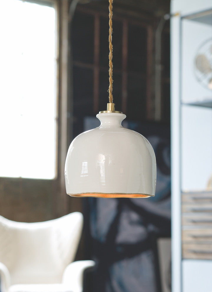 Bianca Ceramic Pendant, Gloss White and Gold