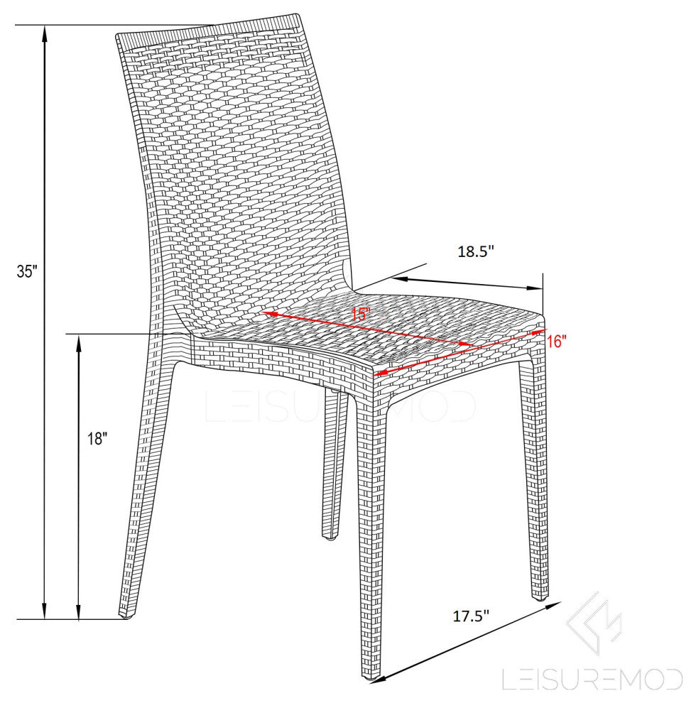 Leisuremod Weave Mace Indoor Outdoor Patio Chair, Set of 4, Black