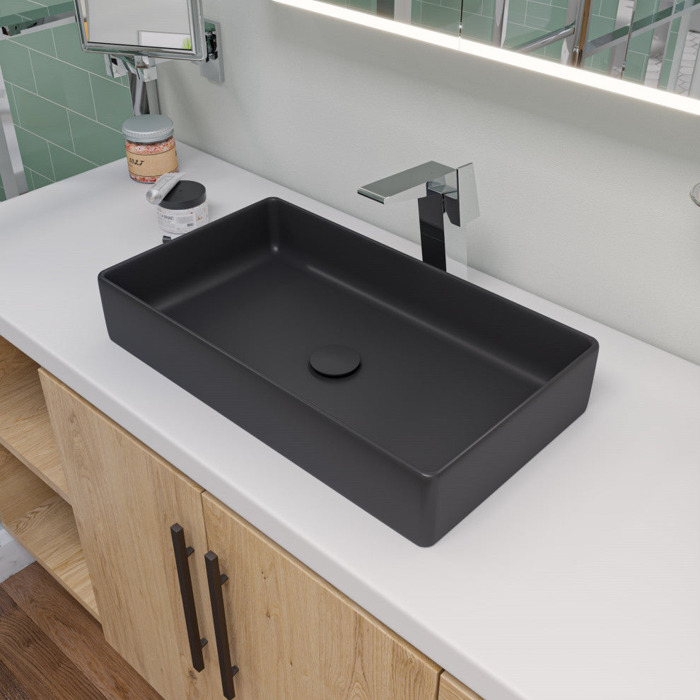 Alfi Brand Abc902-Bm Black Matte 24" Modern Rectangular Above Mount Ceramic Sink