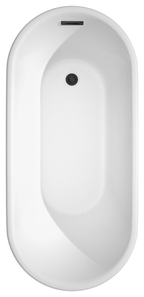 Ursula 59" Freestanding White Bathtub, Matte Black Drain and Overflow Trim