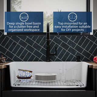 Karran Drop-In Quartz 33" 1-Hole Single Bowl Kitchen Sink Kit, White