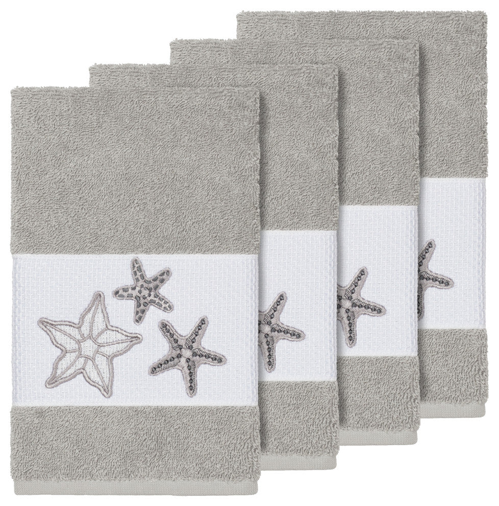 Lydia 4-Piece Embellished Hand Towel Set, Light Gray