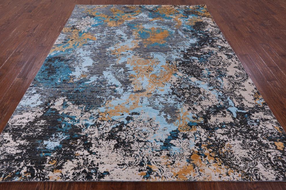 7' 11" X 9' 10" Modern Hand Knotted Wool & Silk Rug - Q13508