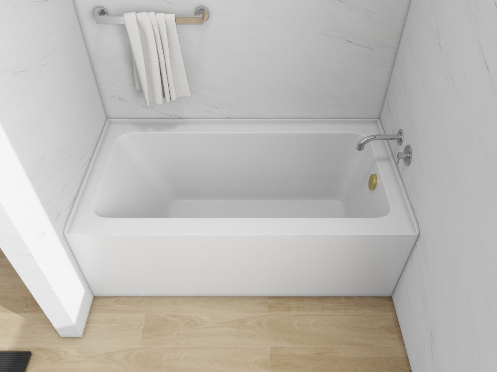 Vanity Art Alcove Soaking Acrylic Bathtub, White/Titanium Gold, 60"x32", Right